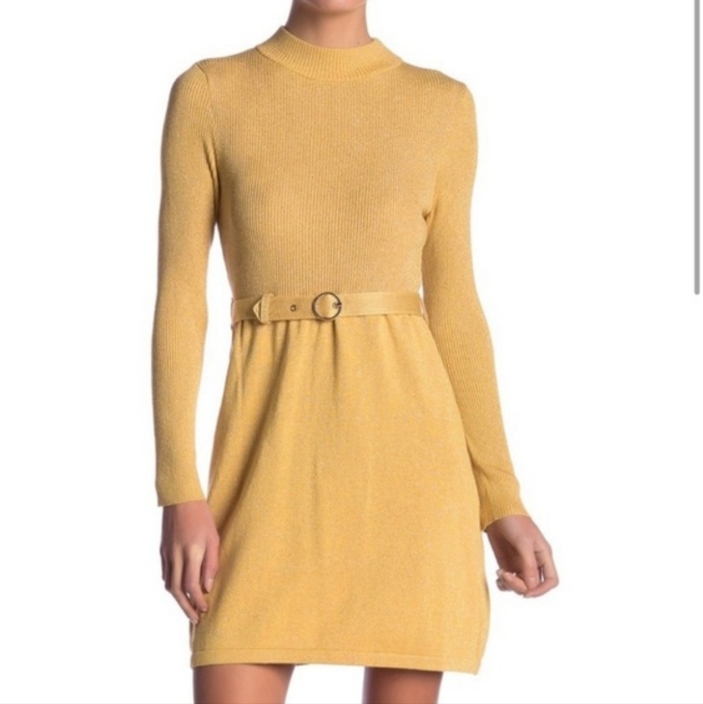 Free People French Girl Sweater Dress Gold Metallic Women's Size M